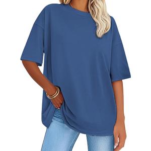 Women's Oversized T-Shirts Short Sleeve Crewneck Summer Tops Casual Loose Fit Workout Basic Tee Shirts (Blue, S)