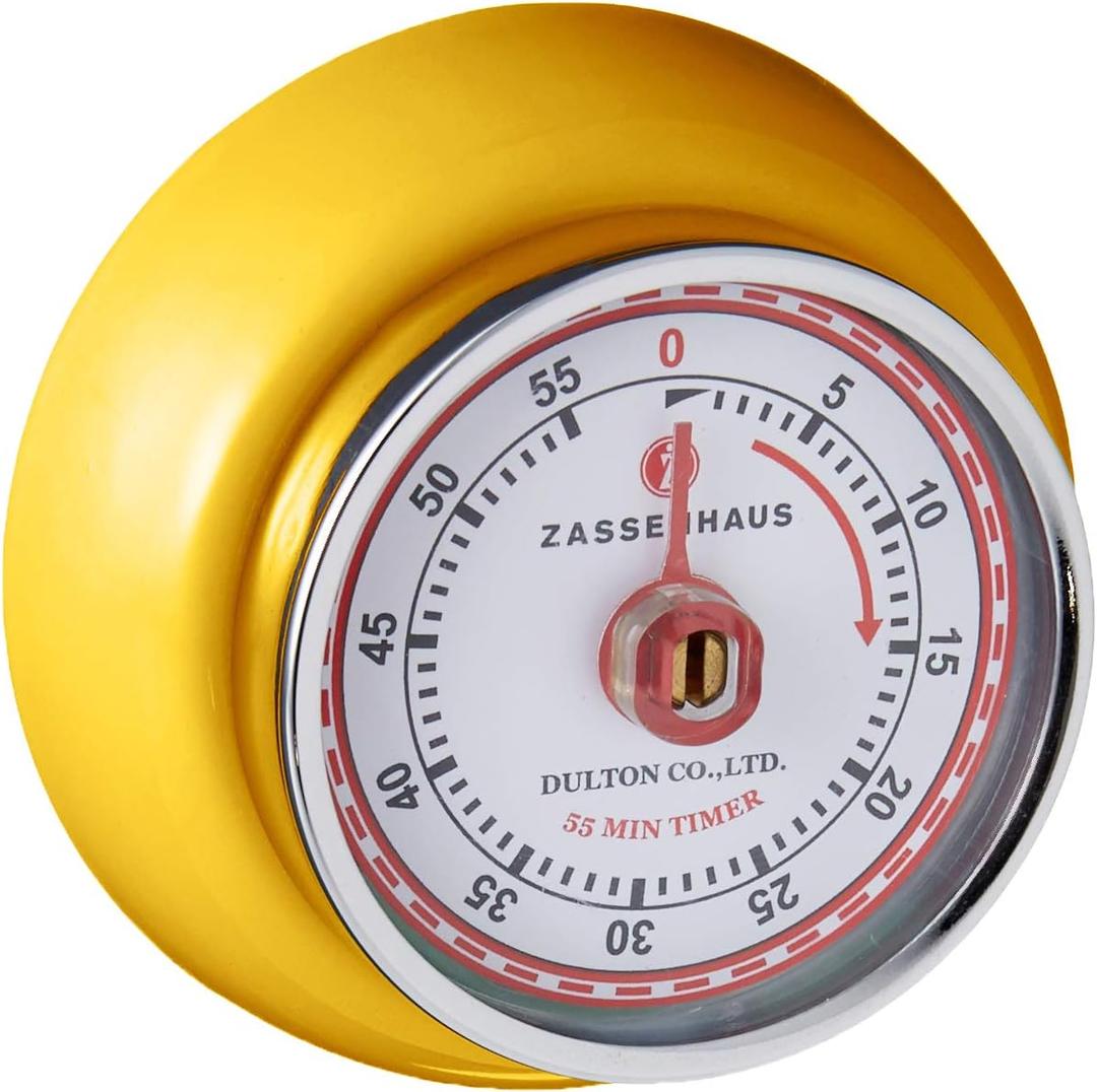 Zassenhaus Magnetic Retro Kitchen Timer, Classic Mechanical Cooking Timer (Yellow) (2.75-Inch)