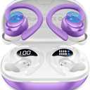 Hupoaf Wireless Earbuds Sport, 2025 Bluetooth 5.4 Headphones with Earhooks, 50H Stereo Deep Bass Over Ear Buds with 4 ENC Noise Canceling Mics, IP7 Waterproof Earphones for Running Workout Gym -Purple