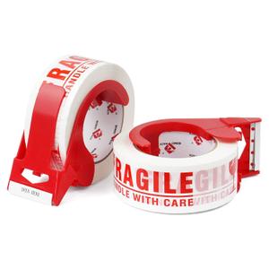 BOMEI PACK Fragile Tape 2 Inch x 330 Feet (110 Yards) 2 Rolls, Fragiles Tape Handle with Care for Shipping with Dispenser, Heavy Duty Marking Tape for Moving Box