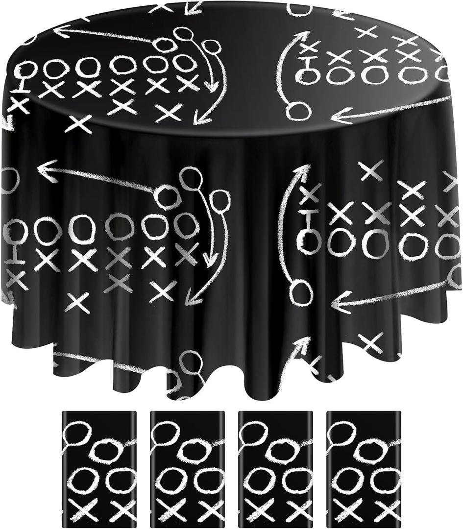 Oudain 4 Pcs Football Theme Tablecloths 84 Inches Round Football Table Cloth Disposable Plastic Football Table Covers for Football Theme Birthday Party Favors Decoration Supplies