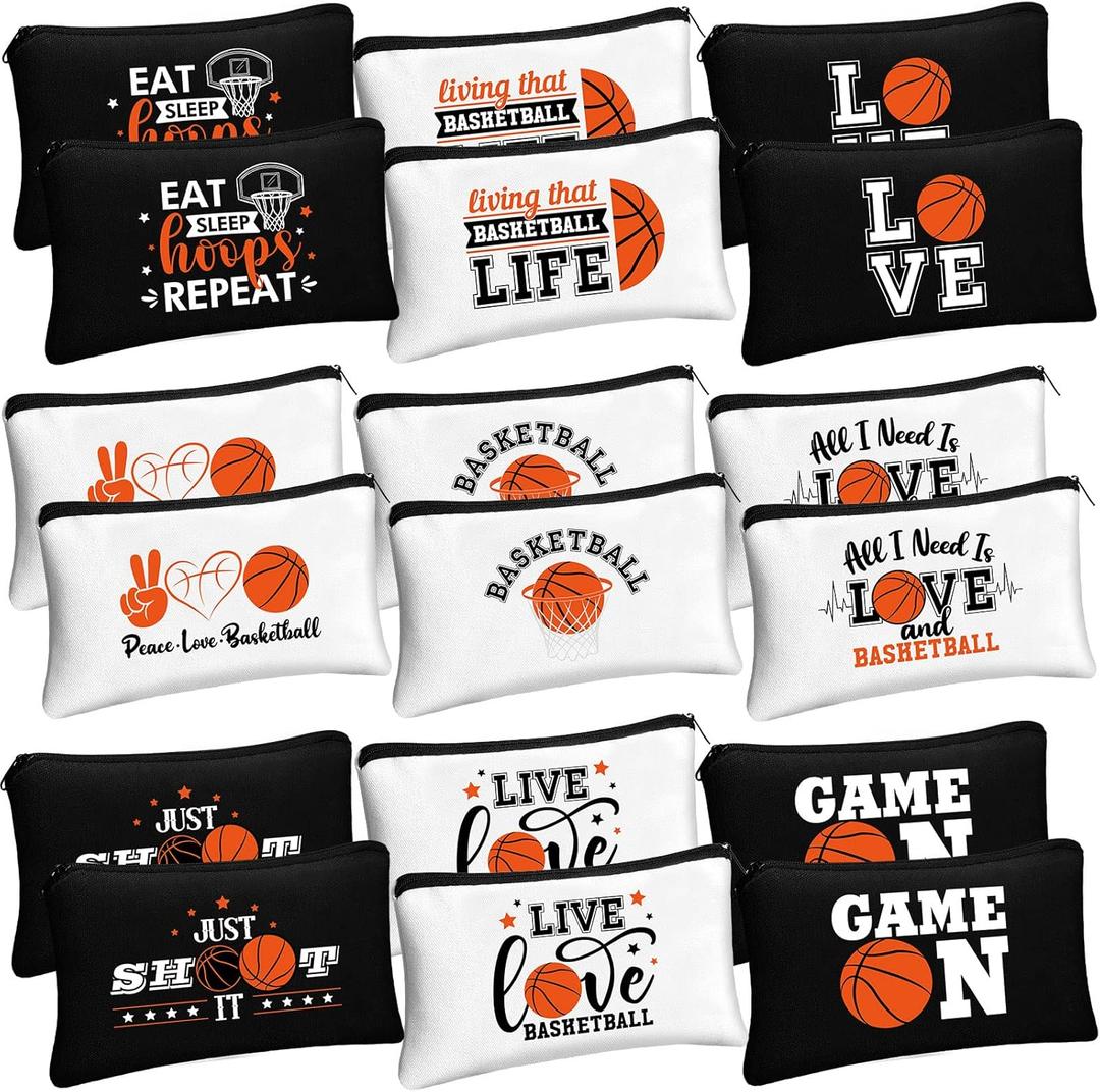 Moukeren 18 Pcs Basketball Gifts for Women Girls Basketball Makeup Bag Accessories Funny Travel Bags Cosmetic Zipper Pouch for Team Players Sport Lovers, 8.27 x 5.12 Inch, Classic