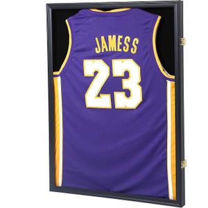 Jersey Frame Display Case, Large Lockable Shadow Box Sports Jersey Frame with UV Protection Acrylic and 2 Hanger for Baseball Basketball Football Soccer Hockey Shirt,Uniform, Graduates Black