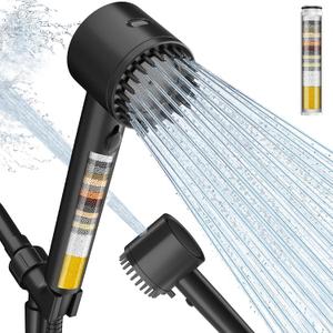 Cobbe Ion Drops Filtered Shower Head with Handheld, 4+1 Spray Mode Showerhead with Filters, Built-in Power Wash for Hard Water - Remove Chlorine - Reduces Dry Itchy Skin, Black
