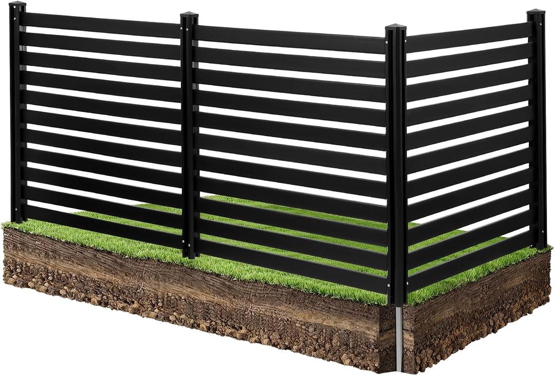 VEVOR 3 Panels Outdoor Privacy Screen, 50 x 48 in Air Conditioner Fence with 27.6 in Ground Stakes, Pool Equipment Enclosure, Vinyl Privacy Fence, Ideal for Trash Can and A/C Units, Black
