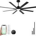 84 Inch Industrial Ceiling Fans with Light,Large Ceiling Fan with Modern 8 Aluminum Blades,Compatible with Alexa,Noiseless DC Motor,Black Outdoor Fan for Garage or Pool area