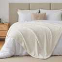 BEDELITE Fleece Throw Blanket for Couch - 300GSM Soft & Warm Fluffy Cream White Blanket, Decorative and Giftable Striped Blankets for Women, Men, 50"x60"