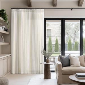 Extra Wide Pinch Pleat Curtains 108 Inches Long for Patio Sliding Glass Door Cream Linen 70 Inch Width Curtain Memory Trained Pleated Drapes Hooks Rings 70 x 108 Curtain for Large Window 1 Panel (Natural)