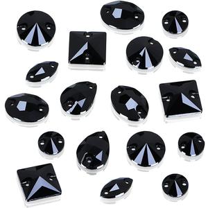 DONGZHOU Flatback Sew On Rhinestone,Sew On Crystal with Holes Mix Shape Glass Rhinestones Crystal Gems Sewing Stones for Clothes, Garments, Dress and ShoesJet