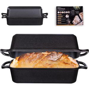 11x5 Inch Cast Iron Loaf Pan, 5.8 Qt Large Dutch Oven Loaf Pan with Lid, Sourdough Bread Baking Pan for Homemade Bread|Meatloaf, Even Heat Distribution & Oven Safe up to 500F