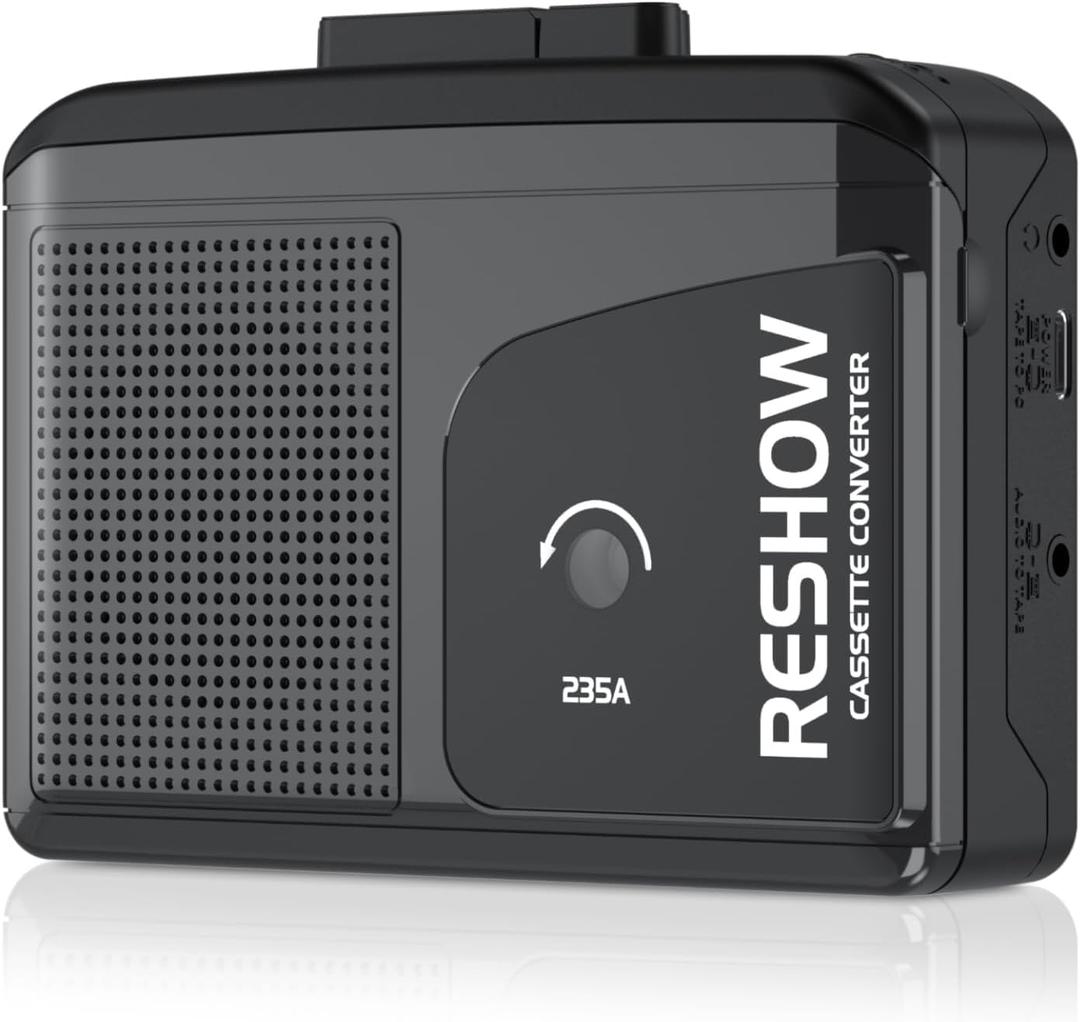 Cassette Player, Portable Cassette Tape Recorder, Audio Cassette to Digital Converter with Earphone Jack, Built-in Microphone, Loud Speaker, Reverse Recording to Tape-Black