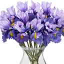 Hollyone Iris Artificial Flowers 15Pcs Faux Iris Light Purple Flowers 14.2" Real Touch Fake Flowers Picks Bouquets for Wedding Bridal Home Arrangements Office Table Centerpieces Decor