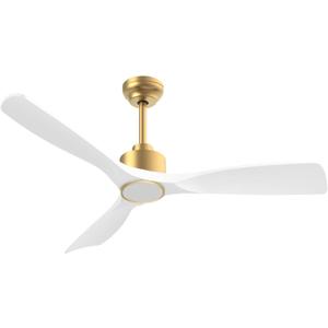 52 Inch ETL Listed Indoor Outdoor Smart Ceiling Fans with Lights Remote Control, Quiet DC Motor 3 Blade Modern White Gold Ceiling Fan for Bedroom Living Room Patio