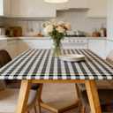 Rectangle Picnic Table Cloth, Elastic Waterproof Fitted Vinyl Tablecloths for 4 Foot Tables, Wipeable Flannel Backed Table Covers for Dining, Camping, Outdoor(Black Plaid,24"x48")