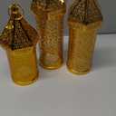 Set of 3 Ramadan Lanterns Eid Decorations 14" 13" 11" LED Large Candle Gold Lantern Metal Moroccan Lanterns with Lights Ramadan Decor for Table, Wall, Patio, Porch, Indoor Outdoor