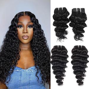 Deep Wave Human Hair bundles 14+16 Inch 12A Grade Brazilian 100% Virgin Hair Weave Bundles Human Hair for Black Women (14'' 14'' 16'' 16'')
