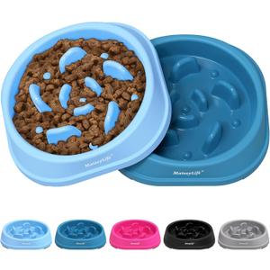 MateeyLife Small Slow Feeder Cat Bowls 2PCS, Anti-Choking Puzzle Cat Food Bowls, Anti-Slip Interactive Dog Feeding Slow Down Eating, Bloat Stop Maze Dishes Dog Feeder for Small Breeds 1 Cup (A-LightBlue&DarkBlue)