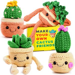MODDA Crochet Kit for Beginners - Beginner Crochet Starter Kit with Easy-to-Follow Video Tutorials, Learn to Crochet Kits for Adults and Kids, DIY Knitting Supplies, Cactus Kit, 4 Pack Plants Family