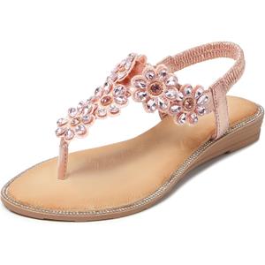iCKER Women Sandals Rhinestone Dressy Casual Summer flat flip flops Comfortable Sandals (7.5, 3016 Pink)