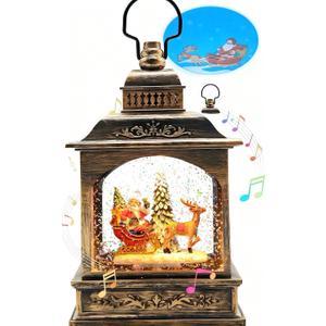 Christmas Snow Globes Lantern Water Swirling Glitter,with Santa Claus Projection/Auto 6H Timer/Music,Christmas Decorations Indoor Festival Home for Tabletop,USB/Battery Operated-Gifts for Kids Adults