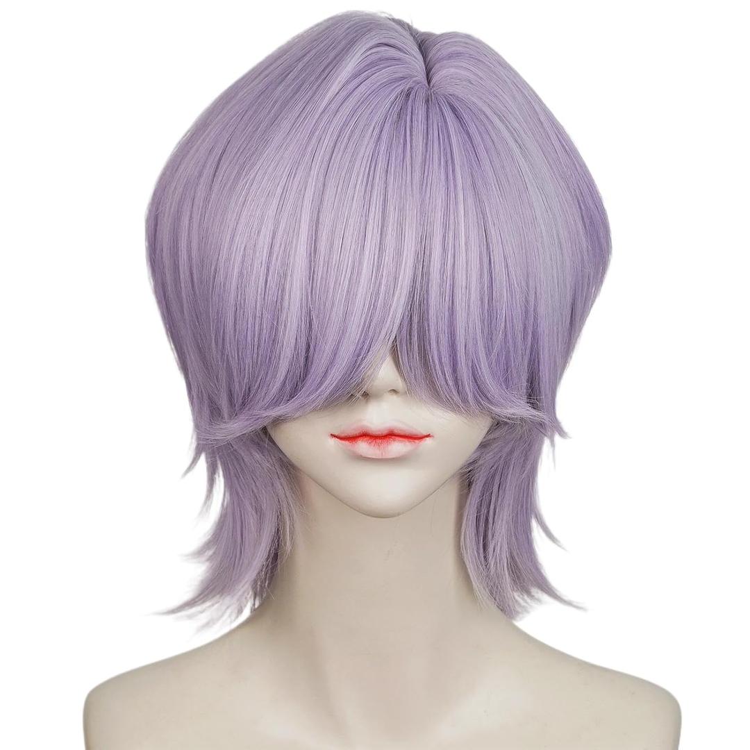 LABEAUT Short Purple Cosplay Wig for Men, Male Anime Style Wig Heat Resistant Synthetic Fiber for Cosplay Synthetic Halloween Costume Party Hair
