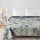 Ginkgo Leaf Cotton Quilt Green Gray Reversible King Size Bedspread Coverlet for All Seasons Lightweight Muslin Quilt Throw Blanket for Bed, Couch(King)