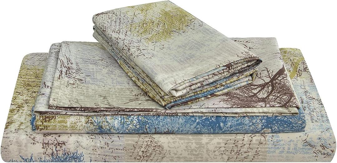 JSD Rustic Print Sheet Set Queen Size, 4 Piece Tree Pattern Soft Microfiber Bed Sheets Extra Deep Pocket