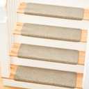 MBIGM Bullnose Non-Slip Stair Treads w/Reusable Adhesive 14 Pack 9.5" x 30" Wooden Steps Protection - TPU Backing with Steel Reinforcement - Anti-Slip Solution Basketweave Beige Non Slip Stair Tread