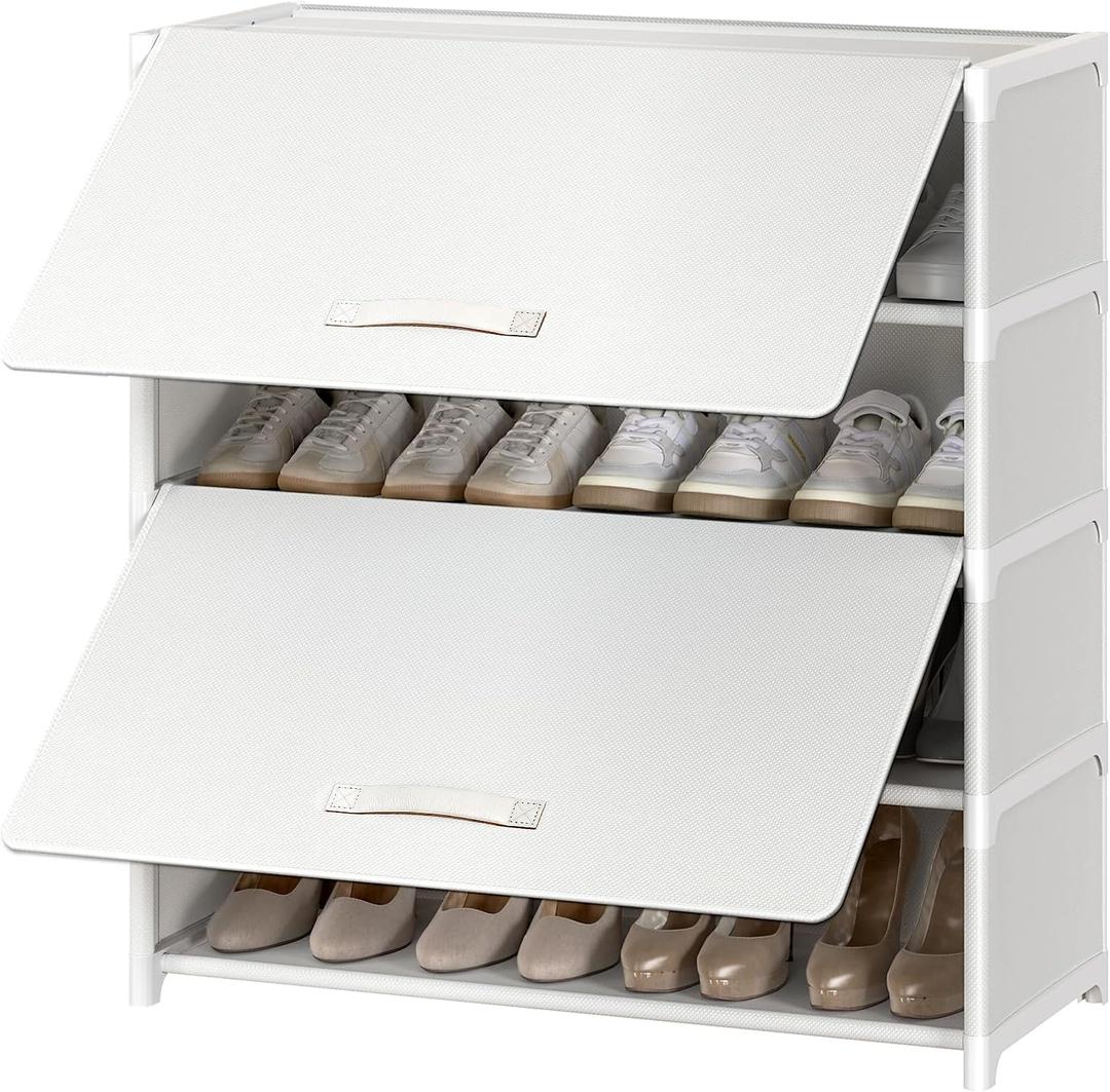 Shoe Rack, 5 Tier Shoe Storage Cabinet with Door 20 Pair Plastic Shoe Shelves Organizer for Closet, Entryway, Hallway, Bedroom, White