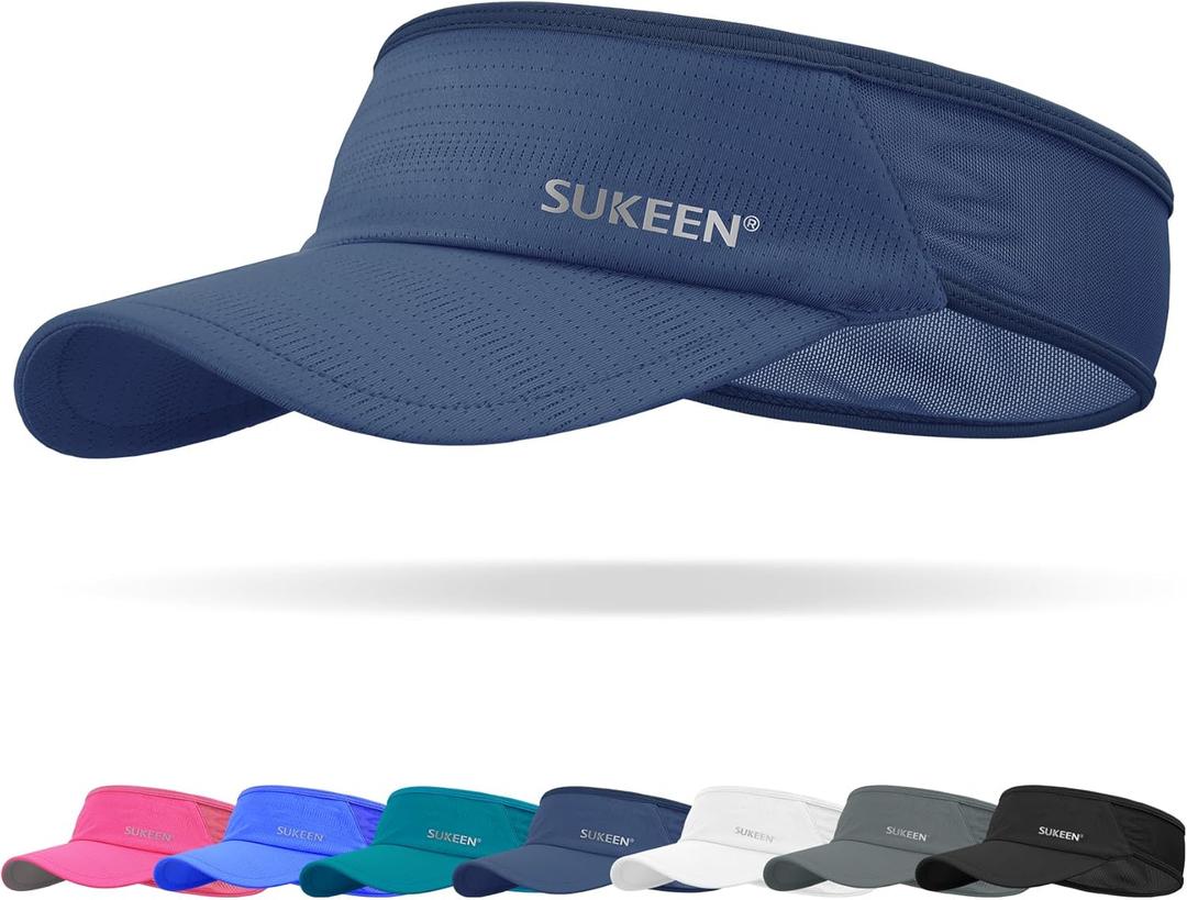 Sukeen Sports Sun Visor Men Women Lightweight Packable Cooling Stretchy Visor Hat for Running, Tennis, Golf (One Size, Navy Blue)
