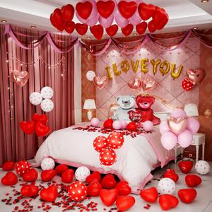 Happy Anniversary & Proposal Balloon Kit  Romantic I Love You, Heart, Bear Balloons, 1000pcs Rose Petals for Wedding, Engagement & Special Occasions