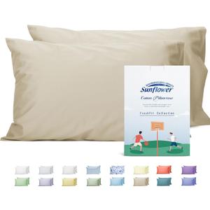 Sunflower King Pillowcases Set of 2, 100% Cotton King Size Pillow Cases 2, 20×40 inches Light Brown, Soft and Breathable