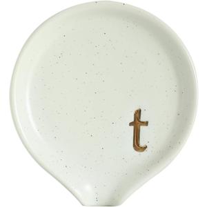 COLLECTIVE HOME - Ceramic Coffee Spoon Rest, Monogram Ceramic Spoon Holder, 3.8 Inches Coffee Spoon Holder, Mini Teaspoon Rest, Small Spoon Holder for Stove Coffee Bar (t)