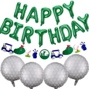 Golf Birthday Party Decorations Happy Birthday Letter Balloons Banner Men Boys Green Sport Themed Party Decoration Foil Mylar Golf Ball Balloons for Kids and Adults (Green)