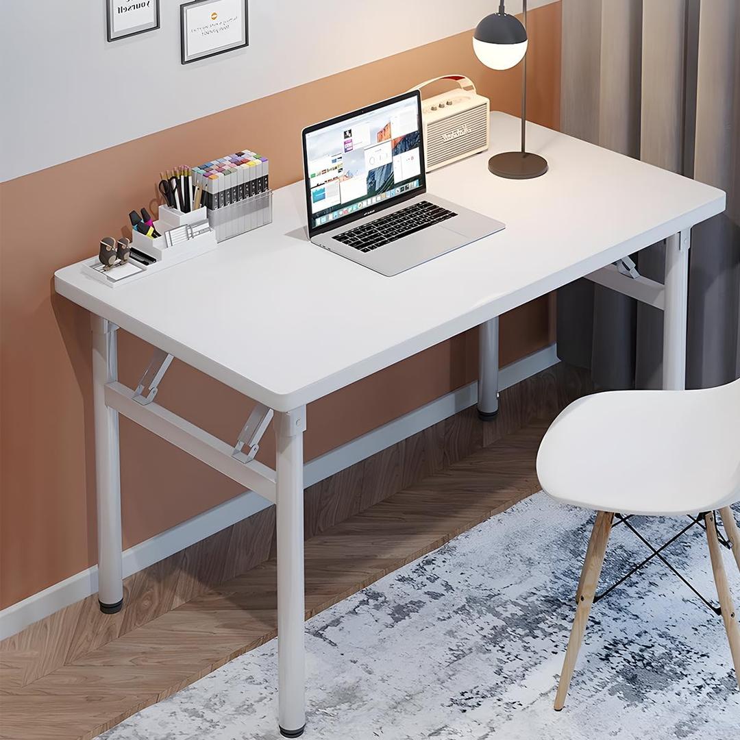 Computer Desk Study Table No Assembly Required,Writing Computer Space Saving Folding Table for Home Office (47.2''*23.6'', White)