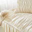 Bonlino King Size Comforter Set Bedding - Ruched Wheat Comforter King Bed Set Boho Shabby Chic Bedding for Bedroom Comforter Fluffy 3 Piece Ruffle Comforter Set with Pillow White Soft and Luxury