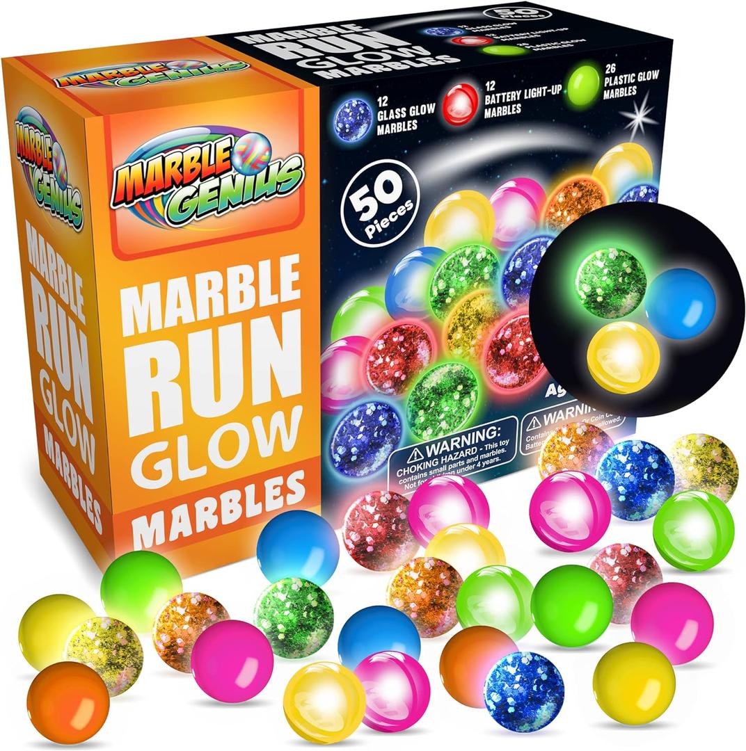 Marble Genius 50 pcs Glow in The Dark Marbles for Kids 4+, Full Color Instruction Manual, Ideal as an Easter Gift for Kids