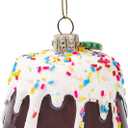 2 x 3D Glass Ornaments for Christmas Tree - Chocolate Cake Christmas Tree Decorations for Xmas Home Decor Outdoor Window Centerpiece