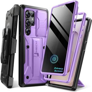 TONGATE for Samsung Galaxy S25 Ultra Case, [with Privacy Screen Protector & Slide Camera Cover] [2 Front Frames] Full-Body Heavy Duty S25 Ultra Case with Stand & Belt Clip Holster, Purple Privacy