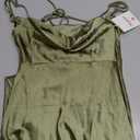 Summer Satin Spaghetti Strap Cowl Neck Backless Midi Dresses for Women Elegant Tie Low Back Ruched Cocktail Dress (X-Small, Olive)