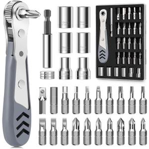 TUXIYA 30in1 Right Angle Screwdriver, 36-Tooth Mini Ratchet Wrench, Angle Screwdriver for Tight Spaces, Low Profile Offset screwdrivers, Magnetic Ratchet Screwdrivers Repair Tool