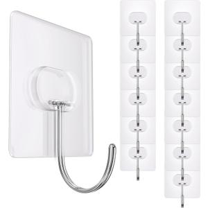 Large Adhesive Hooks,Transparent Seamless Stainless Steel Ultra Strong Wall Hooks for Kitchen Bathroom Ceiling Door Utility Hooks 14 PCS