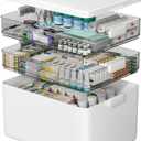 CTIME 3Tier Medicine Organizer  Portable Medicine Cabinet with Leather Handle, Empty First Aid Kit for Home