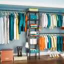 Ulif M1 Closet Storage Organizer System, 6 Tiers Heavy Duty Metal Garment Rack with 3 Expandable Hanger Rods, Wall Mounted Space Saver Suits from 5.4-8.7 ft. Width, 71.2H x 14D, 700LBS, Black