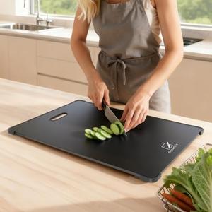 Tempered Glass Cutting Board Set, Large 12x16 Glass Cutting Board for Kitchen with 4 Non-Slip Feet, Heat & Shatter Resistant, Dishwasher Safe, Includes Bonus Sponge & Cloth,Perfect Kitchen Gift-Black