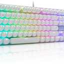HUO JI E-Yooso Z-88 Wired Typewriter Style Mechanical Gaming Keyboard, Programmable RGB Backlit, Blue Switches - Clicky, USB-C Cable, Metal Panel, 104 Double-Shot Keycaps for PC, White