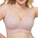 As Fairy Bras for Women Lace V Neck Seamless Wireless No Underwire Supportive Pushup Brasieres Comfortable T Shirt Bra (42B, Pink)