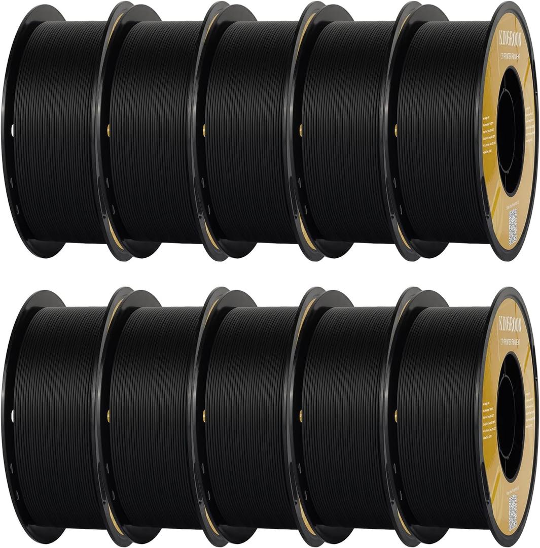 Kingroon Matte PLA Filament 1.75mm 3D Printer Filament Matte Filament 10kg Dimensional Accuracy +/- 0.02 mm (10 Rolls Black)
