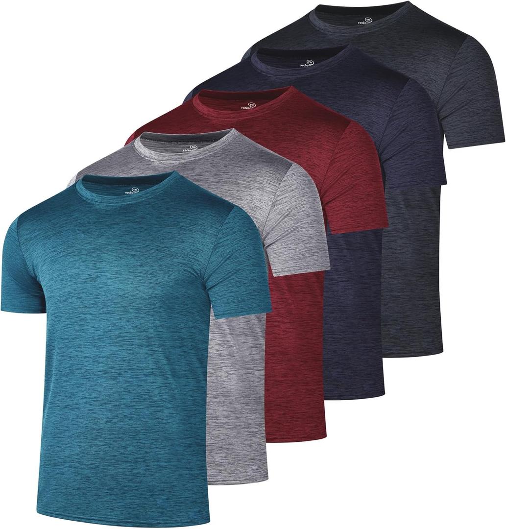 Real Essentials 5 Pack: Youth Dry-Fit Wicking Active Athletic Performance Short Sleeve T-Shirt Boys & Girls Shirts (Large)