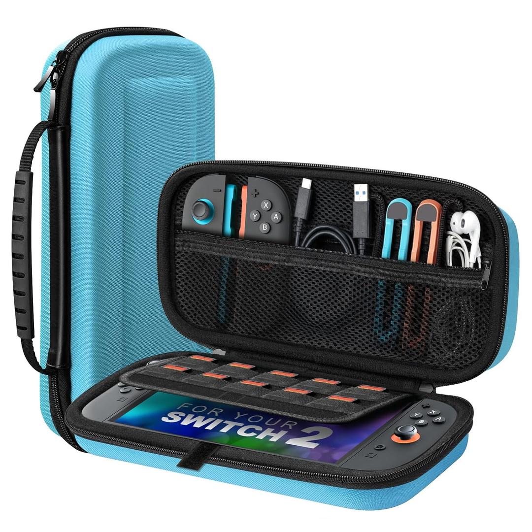 TiMOVO Carrying Case for Nintendo Switch 2 (2025), Large Capacity Protective Hard Shell Portable Travel Case Pouch for Switch 2, with 10 Game Card Slots and Pockets for Console & Accessories, Blue